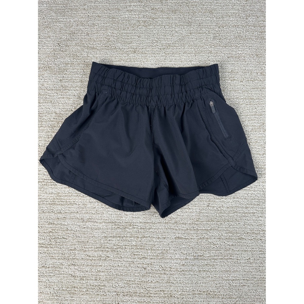 Lululemon Tracker Short V 4 Black Smocked Waist Running Shorts Womens Size 4